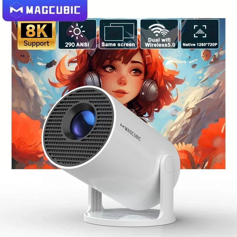 Magcubic 8K Video Projector Hy300 Pro Android 14 Mini Projector Dual Wifi6 290Ansi Allwinner H726 Bt5.0 1080P for Camping Home