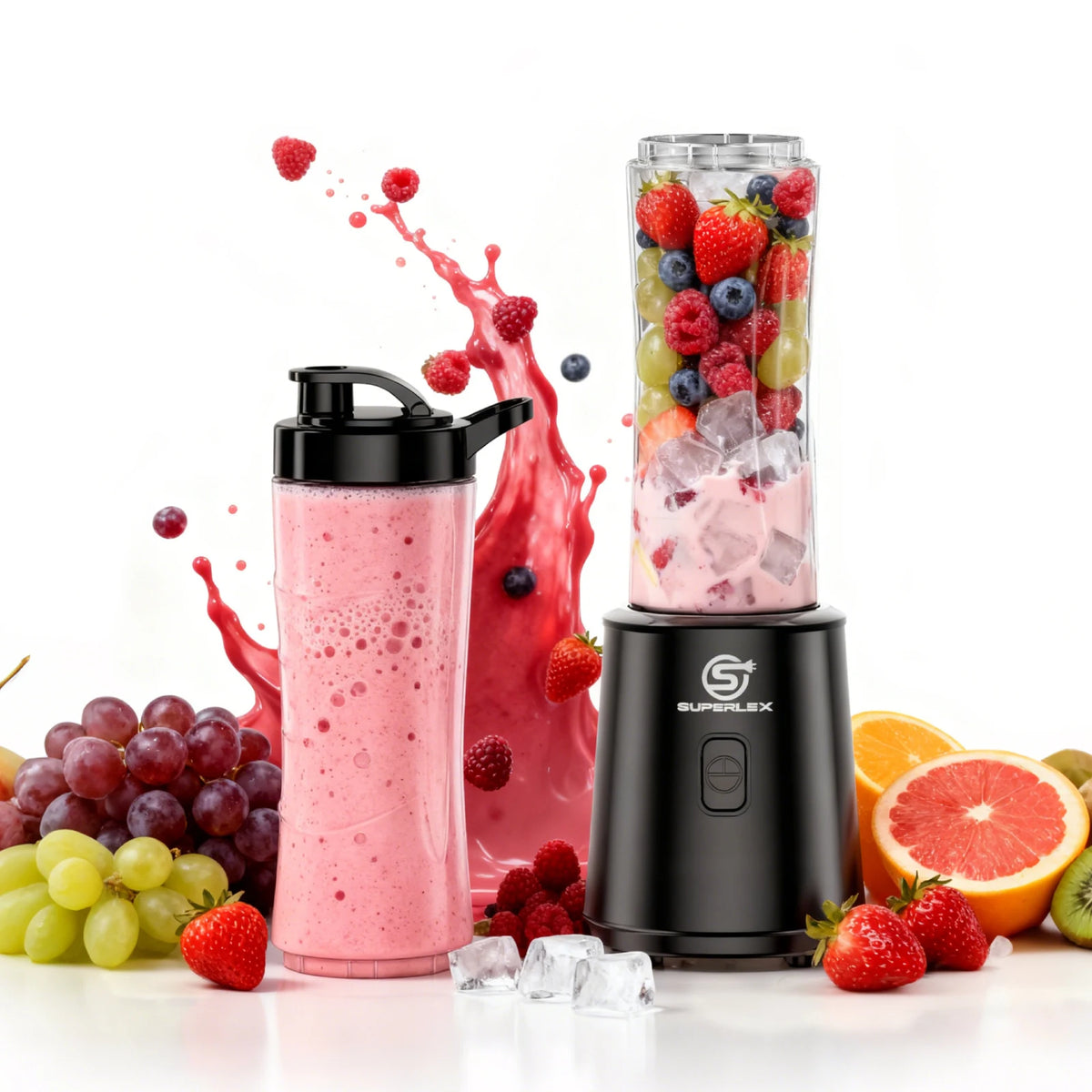 SUPERLEX Double Cup 600ML Electric Powerful Juicer 4000mAh Powerful Ice Crush Portable Blender Simple Operation Easy To Clean