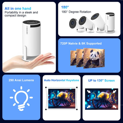 Magcubic 8K Video Projector Hy300 Pro Android 14 Mini Projector Dual Wifi6 290Ansi Allwinner H726 Bt5.0 1080P for Camping Home