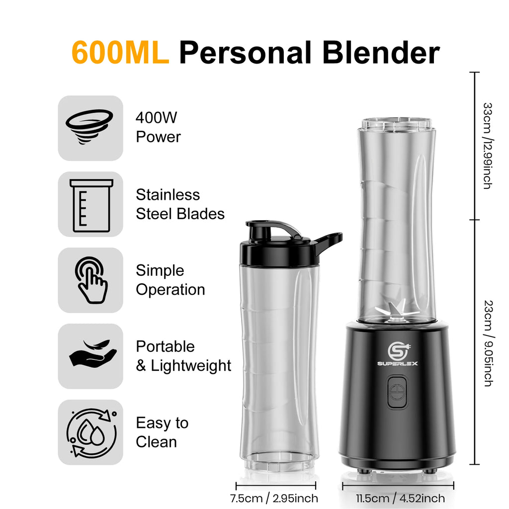 SUPERLEX Double Cup 600ML Electric Powerful Juicer 4000mAh Powerful Ice Crush Portable Blender Simple Operation Easy To Clean
