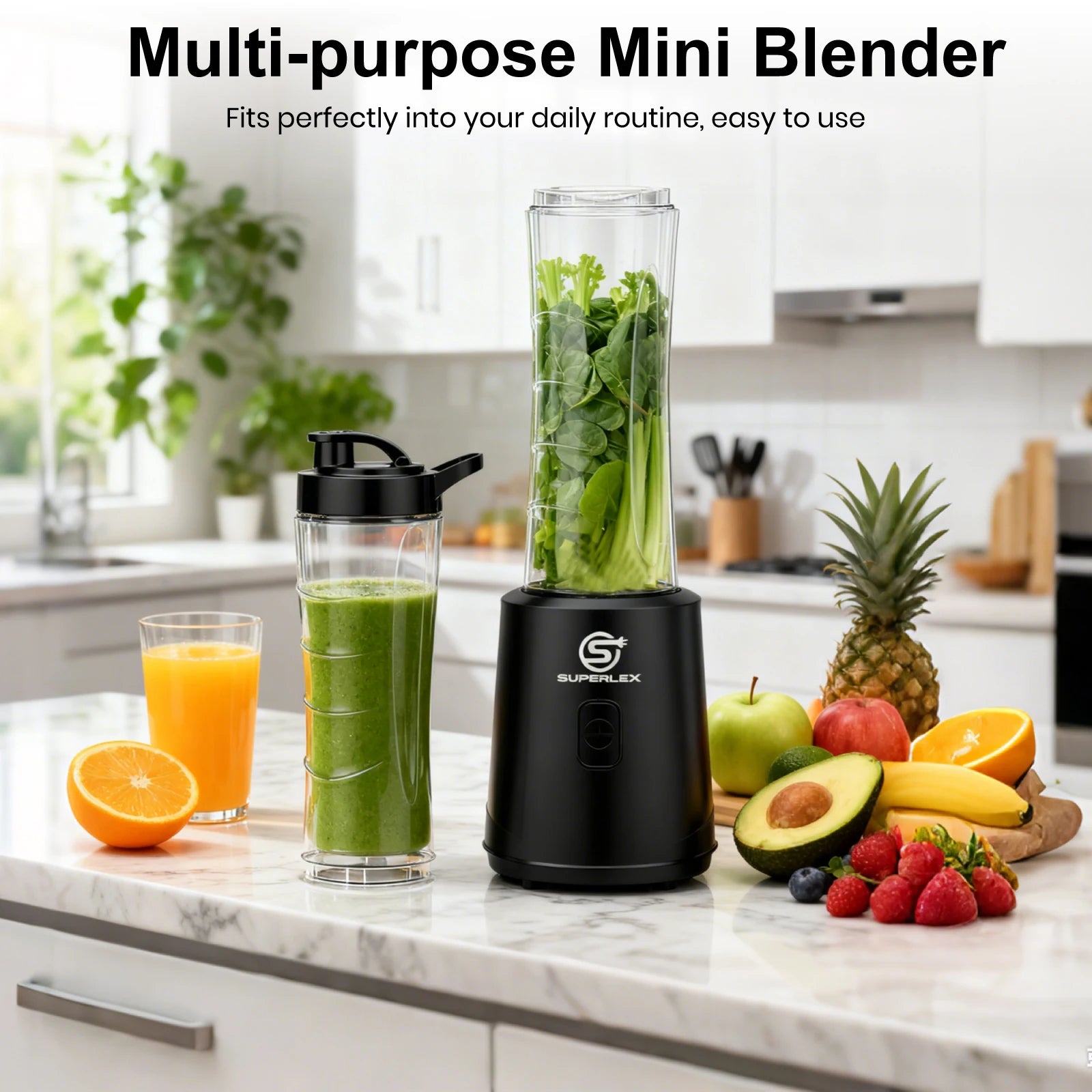SUPERLEX Double Cup 600ML Electric Powerful Juicer 4000mAh Powerful Ice Crush Portable Blender Simple Operation Easy To Clean
