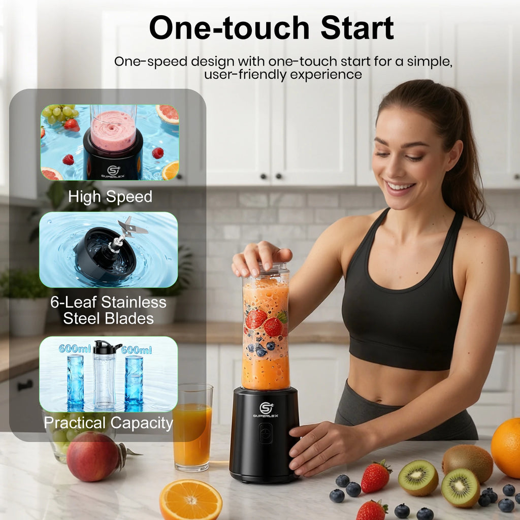 SUPERLEX Double Cup 600ML Electric Powerful Juicer 4000mAh Powerful Ice Crush Portable Blender Simple Operation Easy To Clean